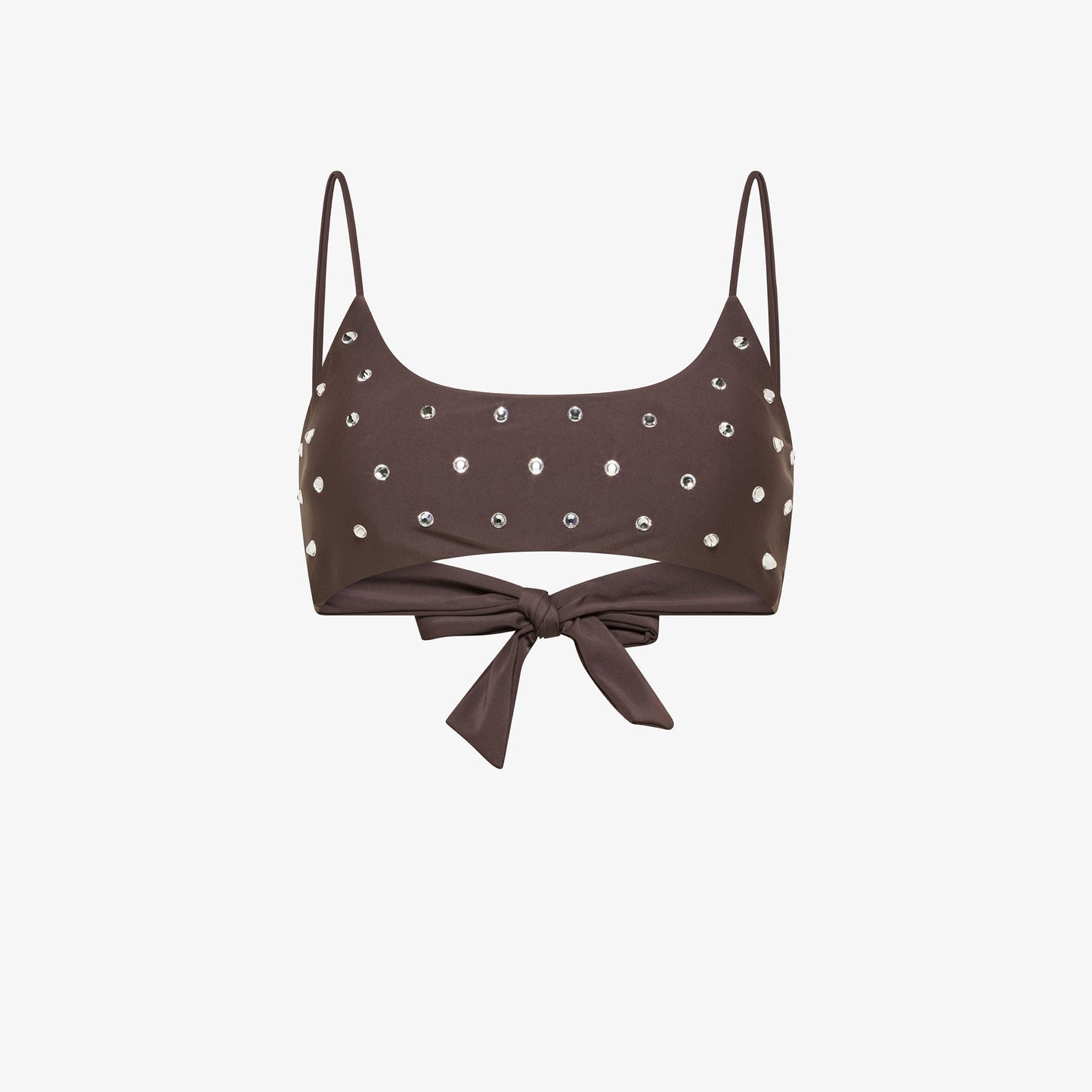 Women's Sun68 top in cocoa brown with rhinestones and back bow