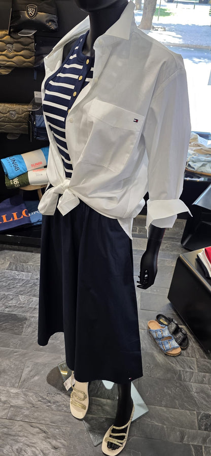 Tommy Hilfiger abito lungo donna in cotone smanicato con bottoni dorati