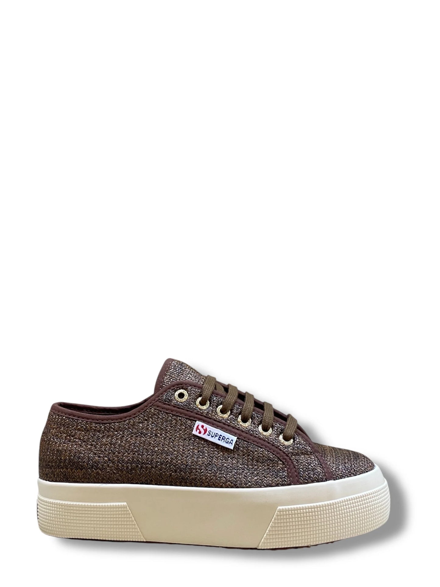 Sneakers Superga Platform donna raffia marrone coffee vista laterale