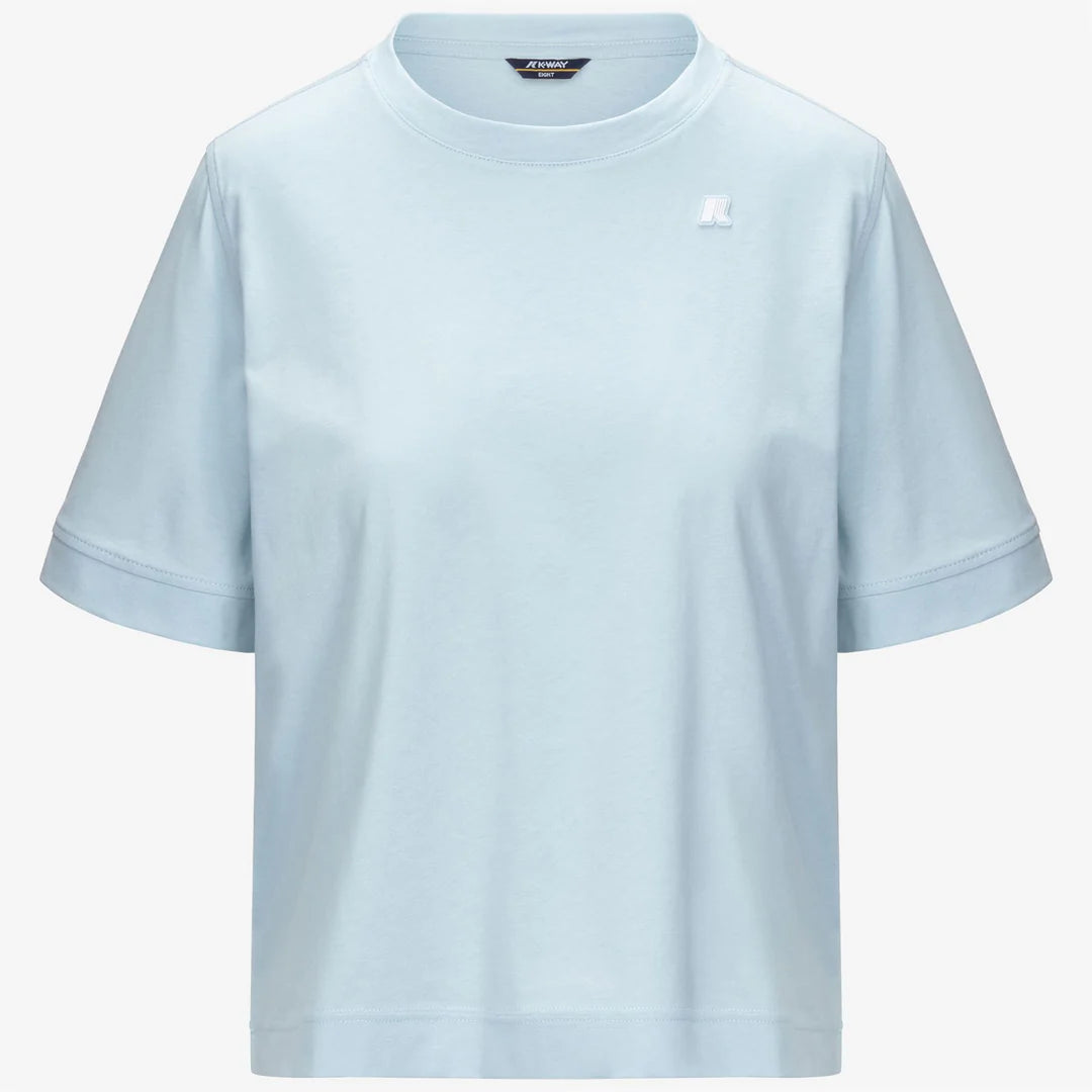 K-WAY T-Shirt donna in Cotone Donna A Taglio Boxy Blu Baby per Uso Quotidiano