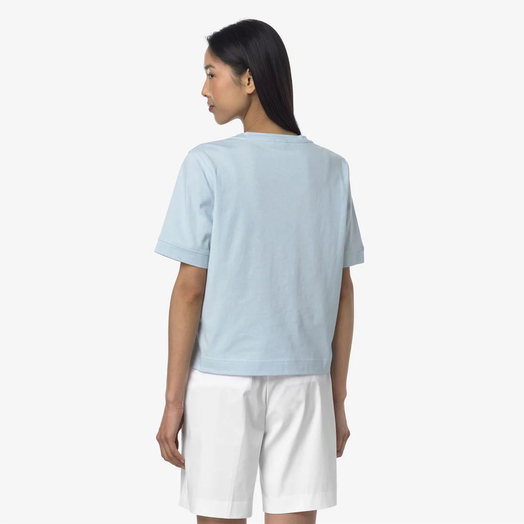 K-WAY T-Shirt donna in Cotone Donna A Taglio Boxy Blu Baby per Uso Quotidiano_2