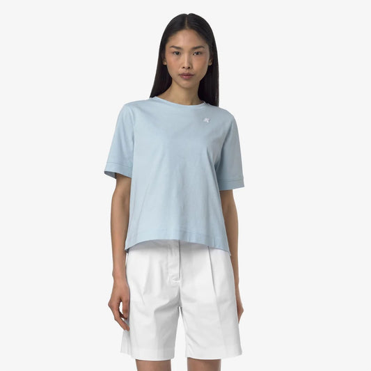 K-WAY T-Shirt donna in Cotone Donna A Taglio Boxy Blu Baby per Uso Quotidiano_4