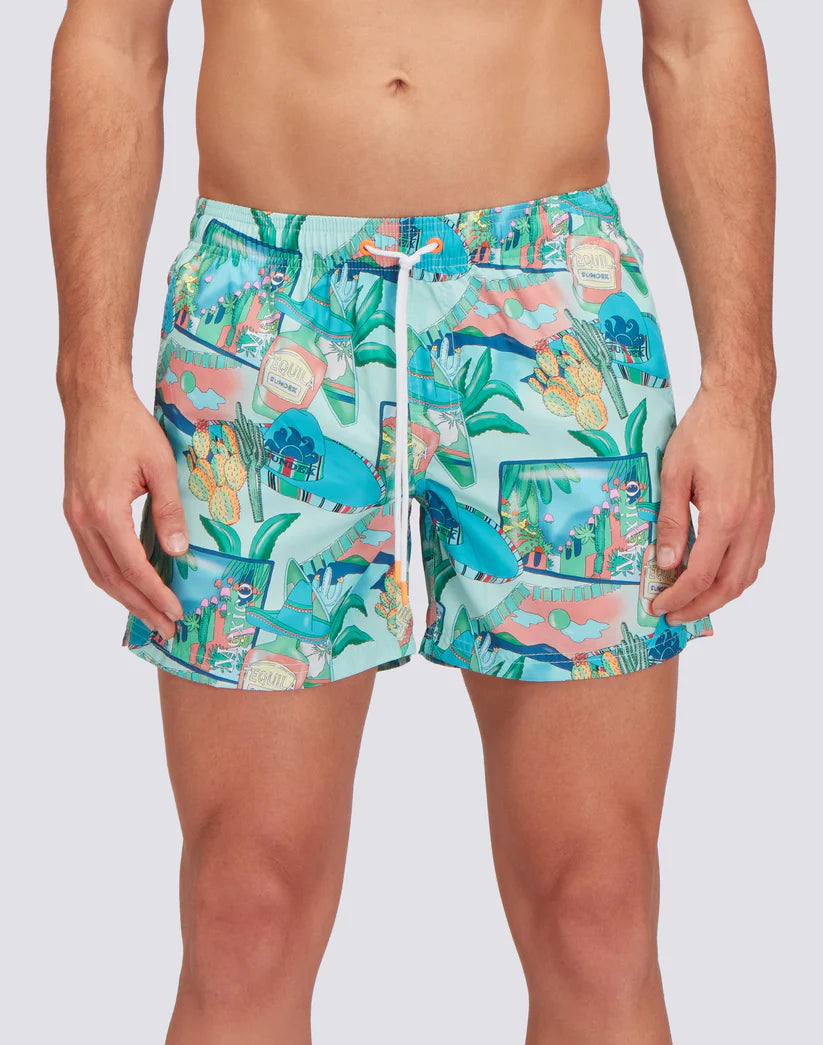 Sundek Costume uomo corto con vita elasticata Repreve con stampa greetings from Mexico