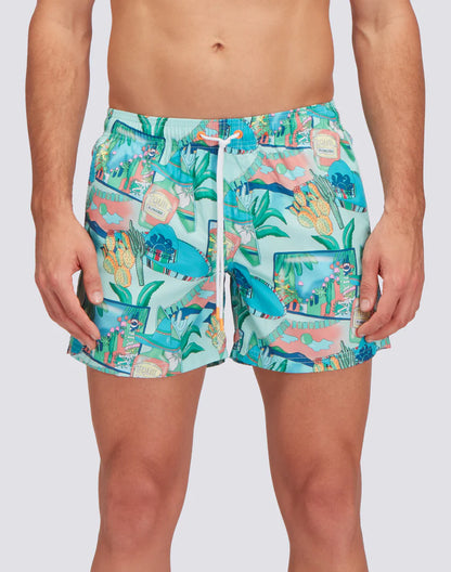 Sundek Costume uomo corto con vita elasticata Repreve con stampa greetings from Mexico