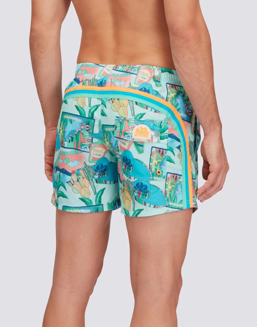 Sundek Costume uomo corto con vita elasticata Repreve con stampa greetings from Mexico