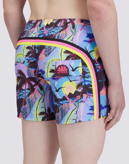 Sundek Costume uomo corto con vita elasticata Repreve con stampa HAWAIIAN POP