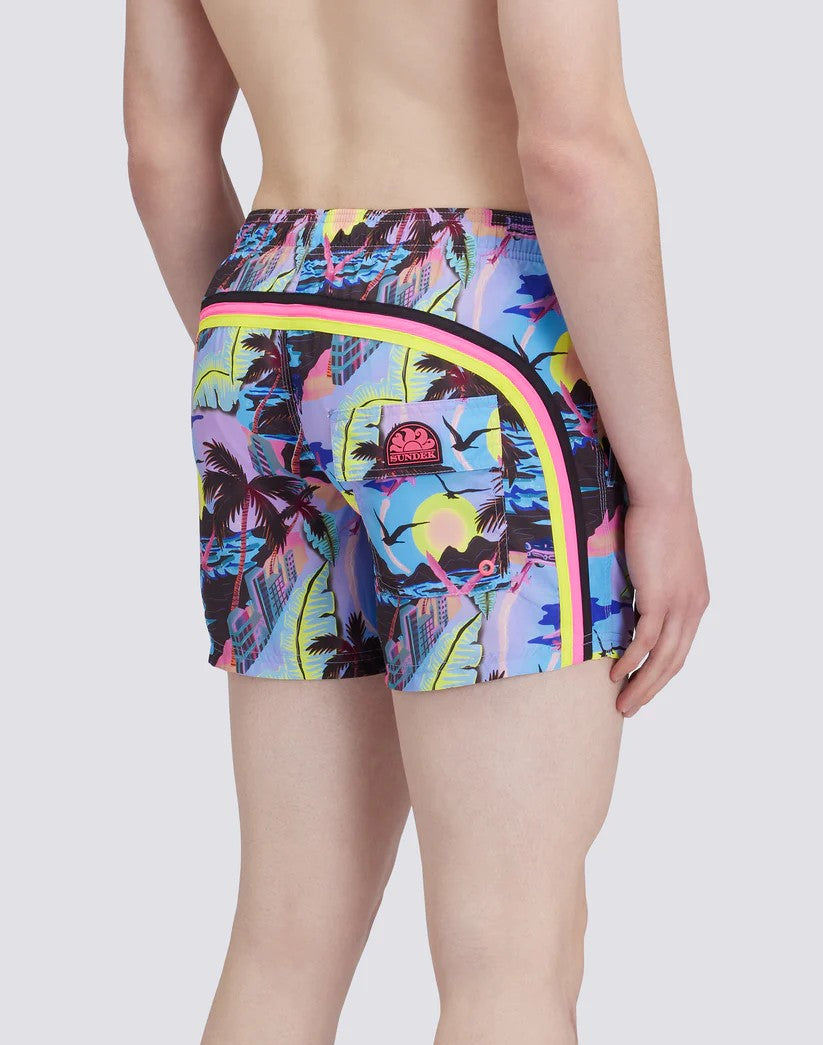 Sundek Costume uomo corto con vita elasticata Repreve con stampa HAWAIIAN POP