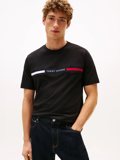 t shirt uomo Tommy Hilfiger nera con fascia logo color block