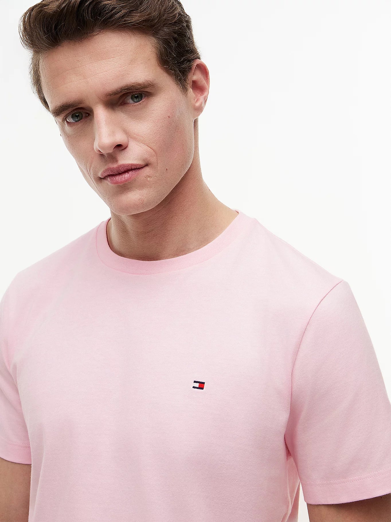 tommy hilfiger t shirt uomo rosa dettaglio logo ricamato petto
