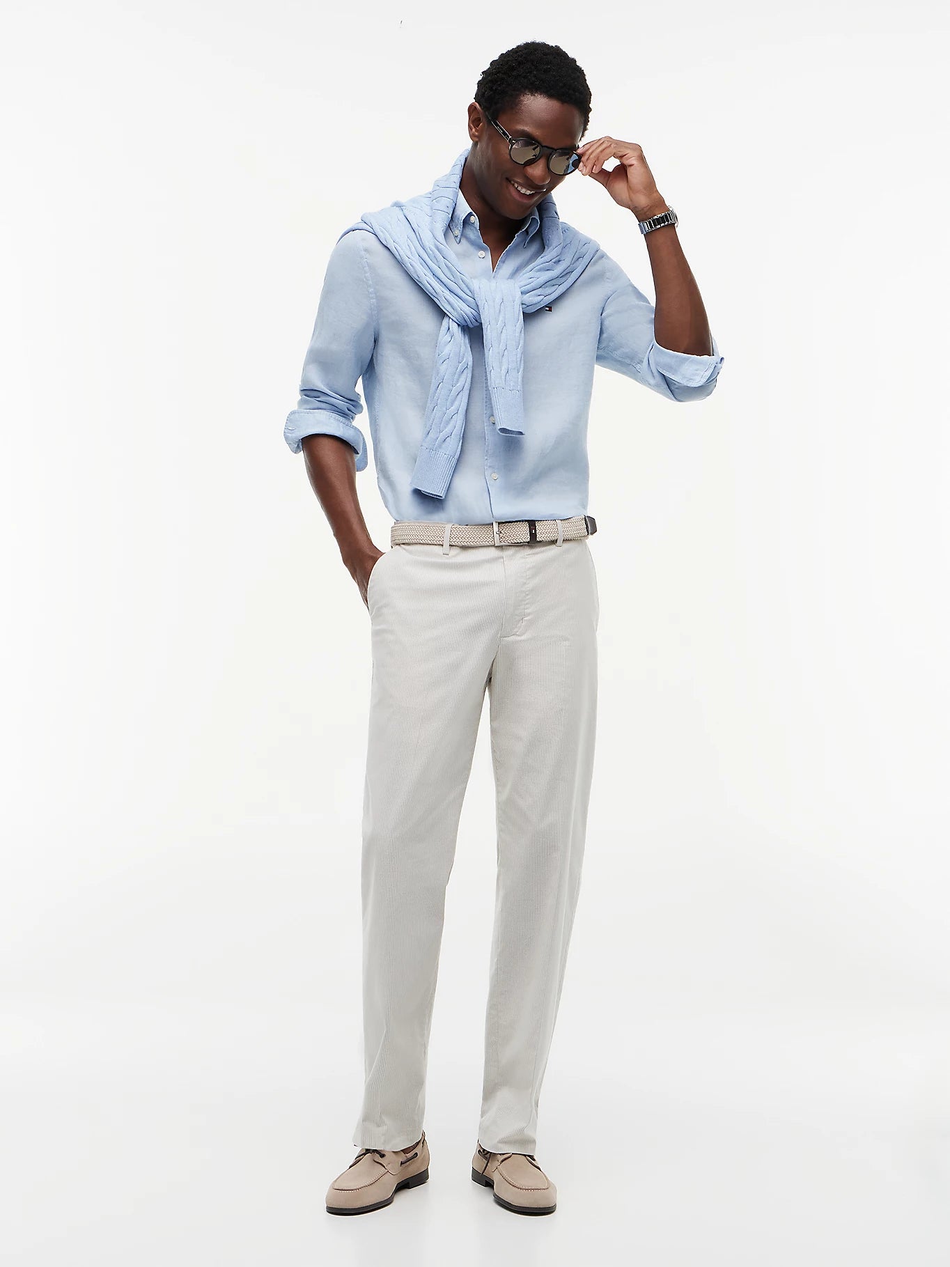 Camicia uomo Tommy Hilfiger in lino regular fit azzurra MW0MW41530C1O