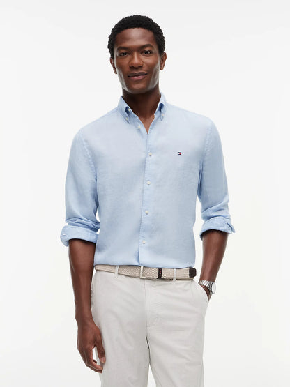 Camicia uomo Tommy Hilfiger in lino regular fit azzurra MW0MW41530C1O
