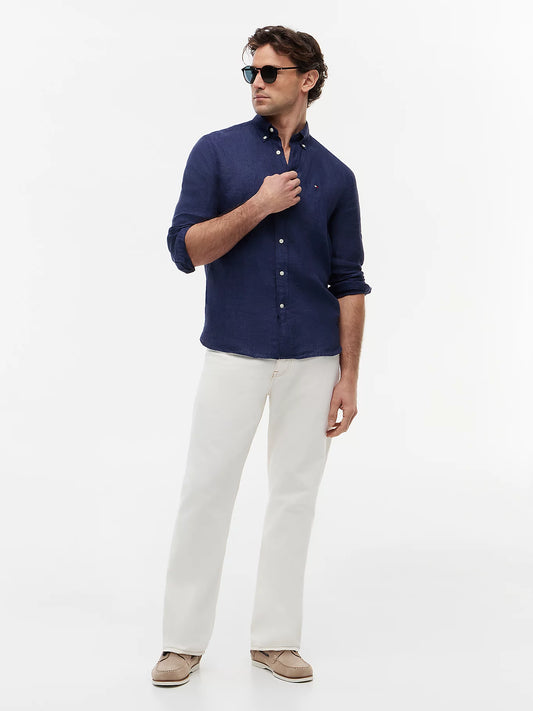 Camicia uomo Tommy Hilfiger in lino regular fit blu MW0MW41530