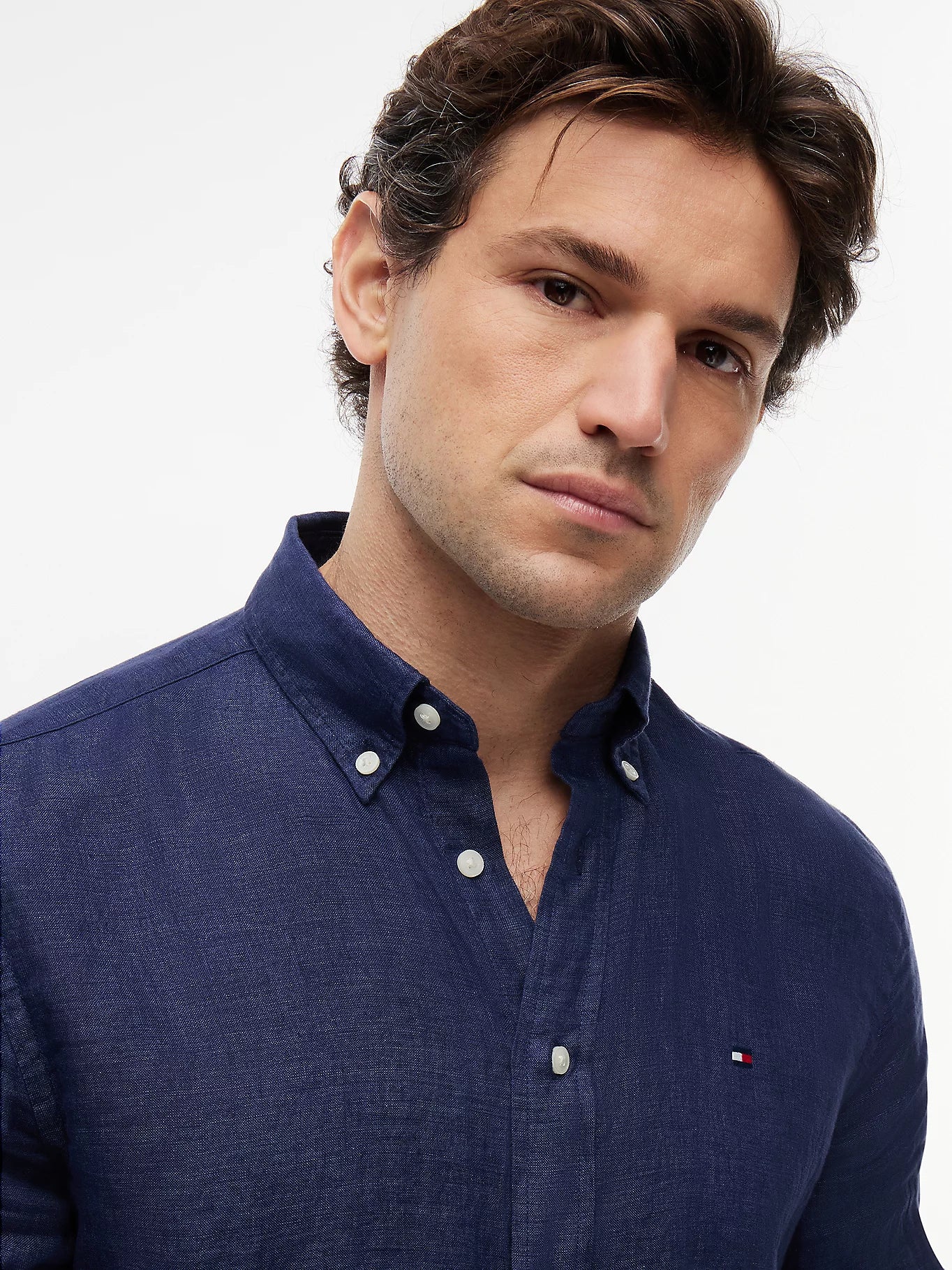 Camicia uomo Tommy Hilfiger in lino regular fit blu MW0MW41530