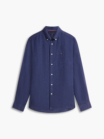 Camicia uomo Tommy Hilfiger in lino regular fit blu MW0MW41530