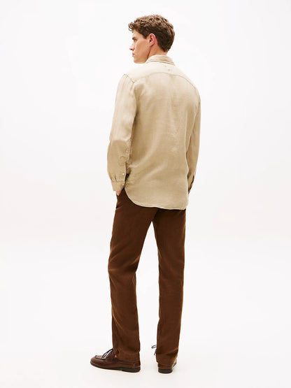 Camicia uomo Tommy Hilfiger in lino regular fit beige MW0MW41530RBT
