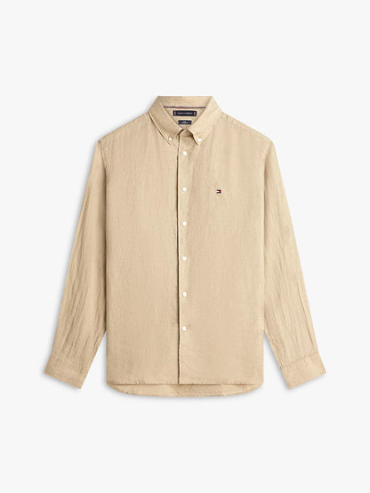 Camicia uomo Tommy Hilfiger in lino regular fit beige MW0MW41530RBT