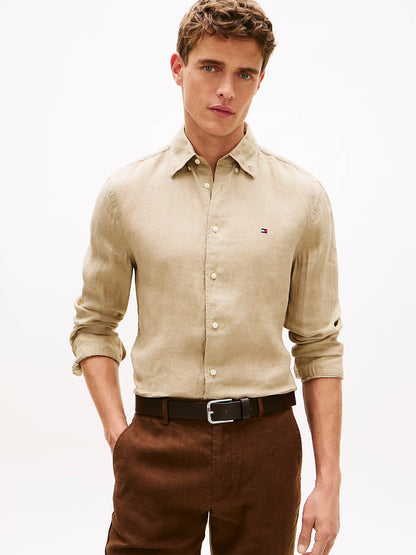 Camicia uomo Tommy Hilfiger in lino regular fit beige MW0MW41530RBT