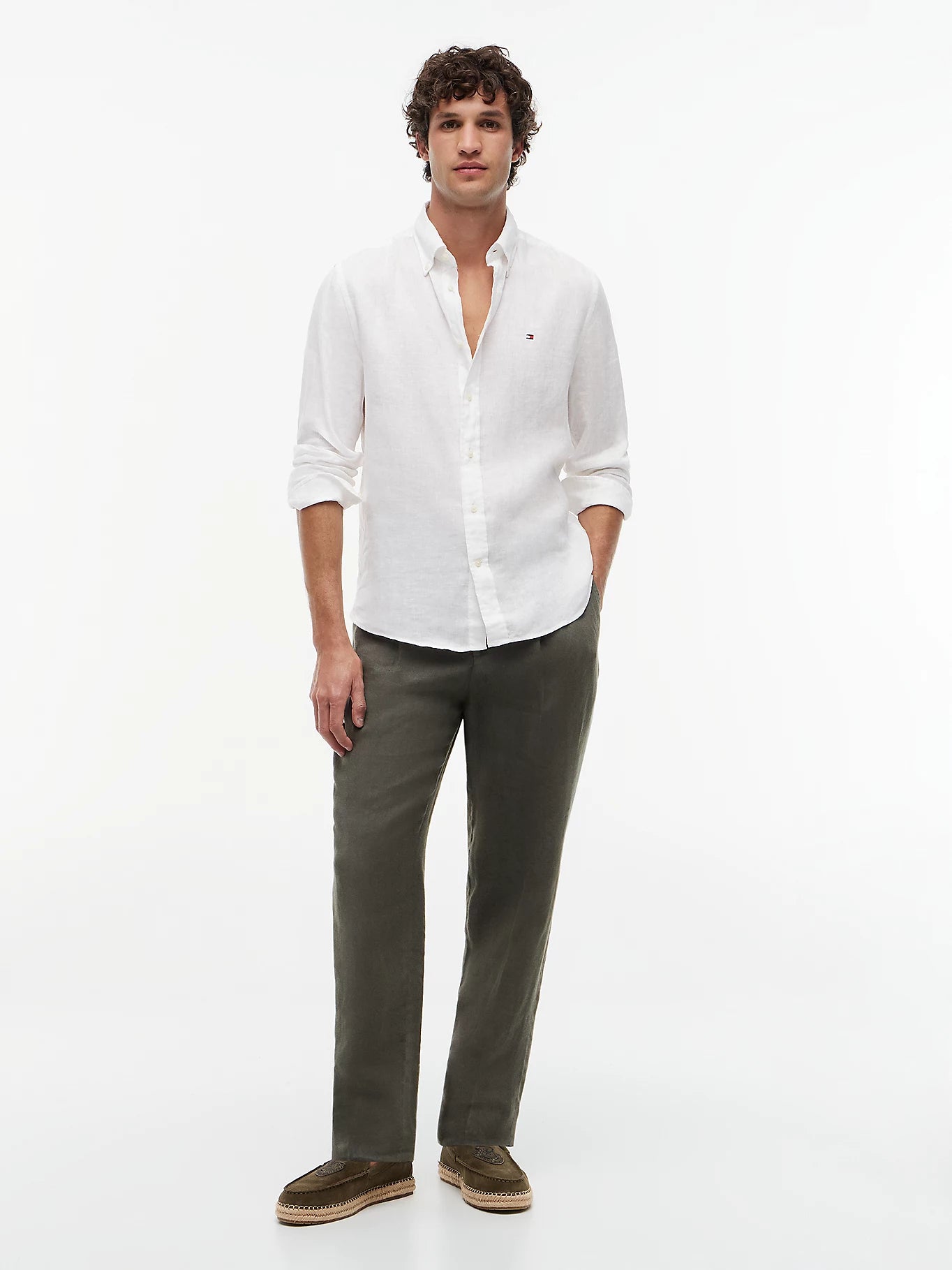 Camicia uomo Tommy Hilfiger in lino regular fit bianca MW0MW41530YBR
