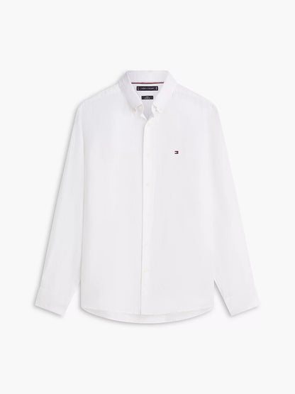 Camicia uomo Tommy Hilfiger in lino regular fit bianca MW0MW41530YBR