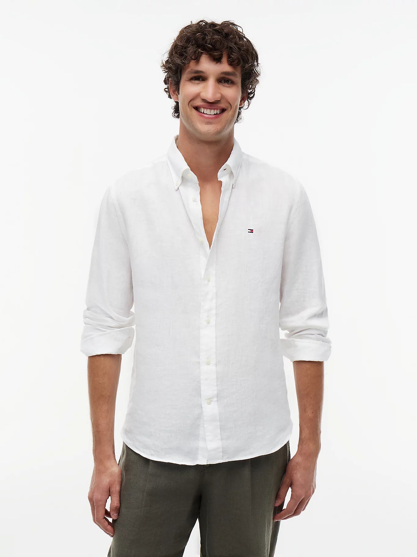 Camicia uomo Tommy Hilfiger in lino regular fit bianca MW0MW41530YBR