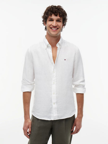 Camicia uomo Tommy Hilfiger in lino regular fit bianca MW0MW41530YBR