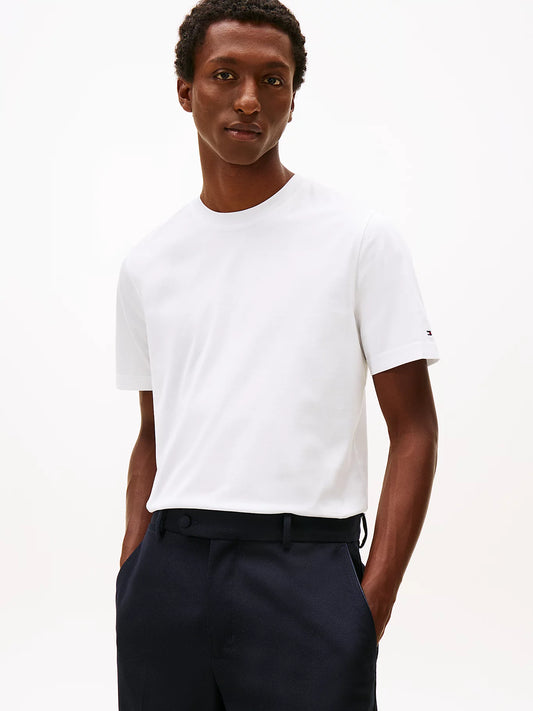 tommy hilfiger t shirt uomo bianca smart casual cotone mercerizzato fronte