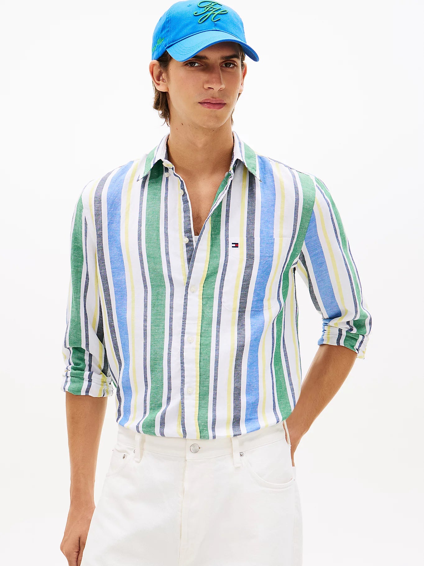 camicia uomo Tommy Hilfiger lino cotone righe colorate estiva