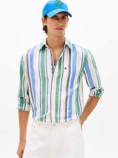 camicia uomo Tommy Hilfiger lino cotone righe colorate estiva