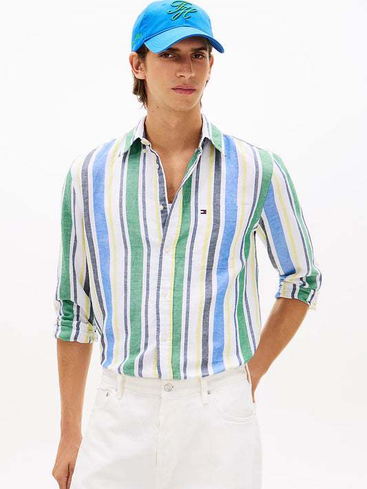 camicia uomo Tommy Hilfiger lino cotone righe colorate estiva