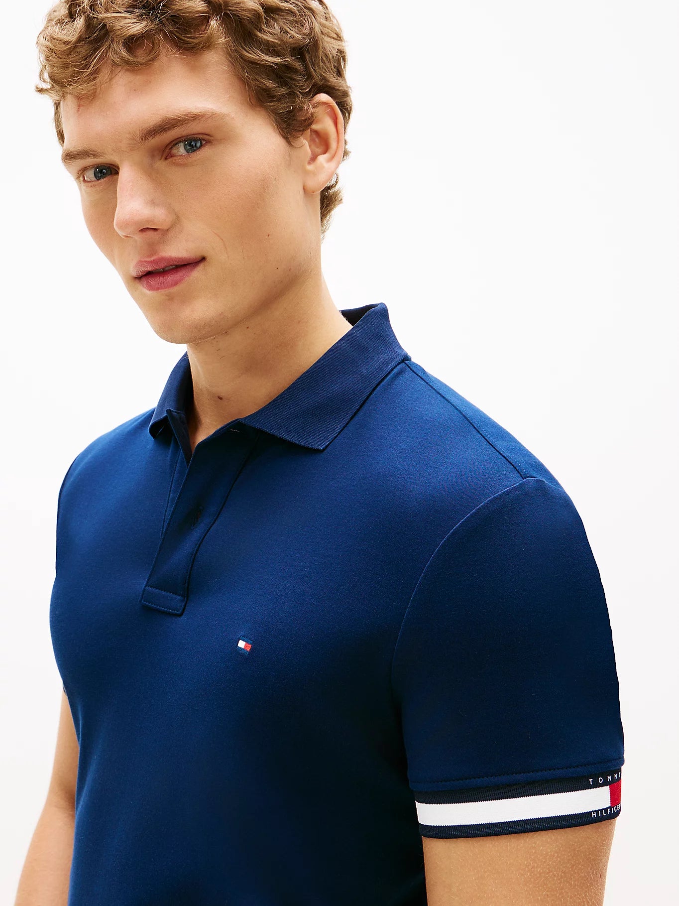 tommy hilfiger polo uomo blu dettaglio manica contrasto