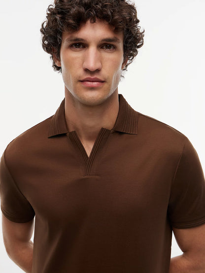 polo marrone uomo Tommy Hilfiger dettaglio colletto tramato