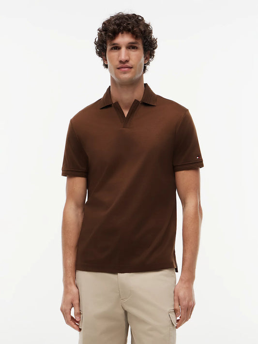 polo uomo Tommy Hilfiger marrone cotone mercerizzato regular fit