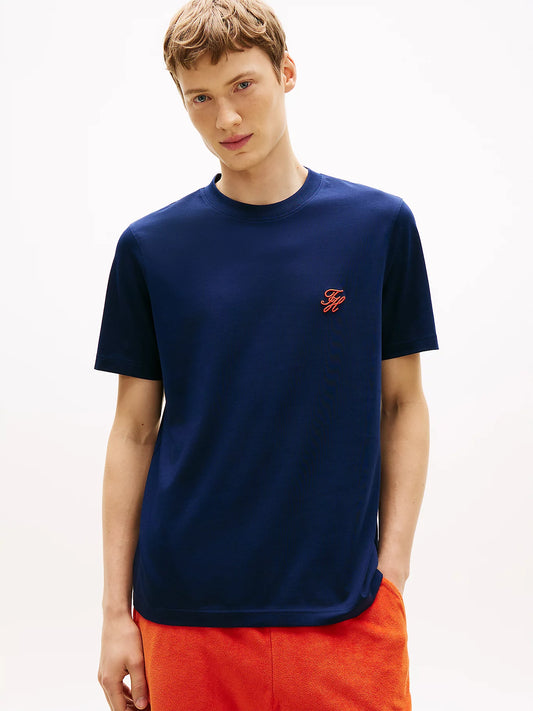 t shirt uomo Tommy Hilfiger blu cotone mercerizzato logo ricamato