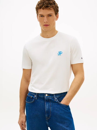 T-shirt uomo Tommy Hilfiger in cotone mercerizzato con logo ricamato bianca MW0MW43066YBL