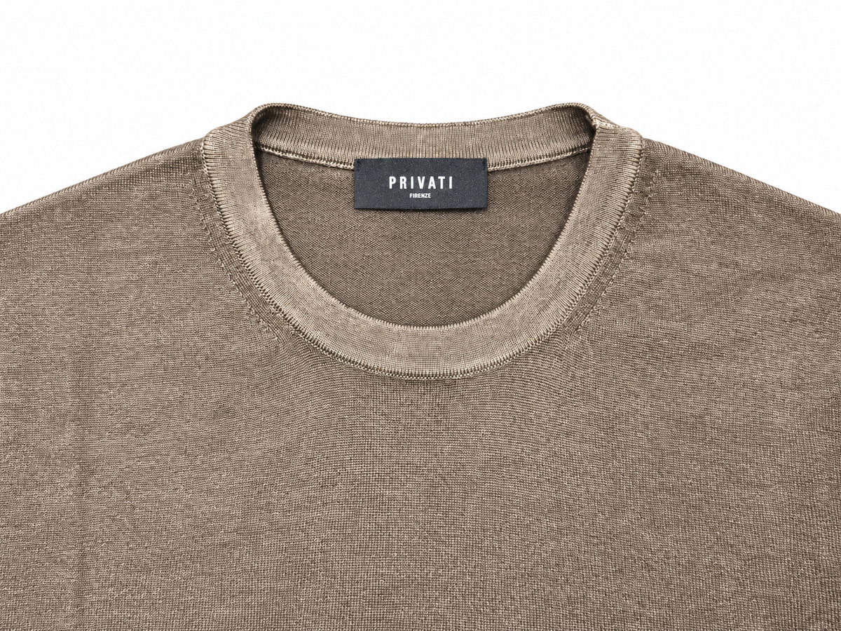 PrIvati Firenze Maglia uomo Girocollo fin 14 tinta acidato FX1130/001 MORO - immagine 3