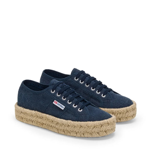 Superga Scarpa Donna Sneakers Platform in Cotone Navy