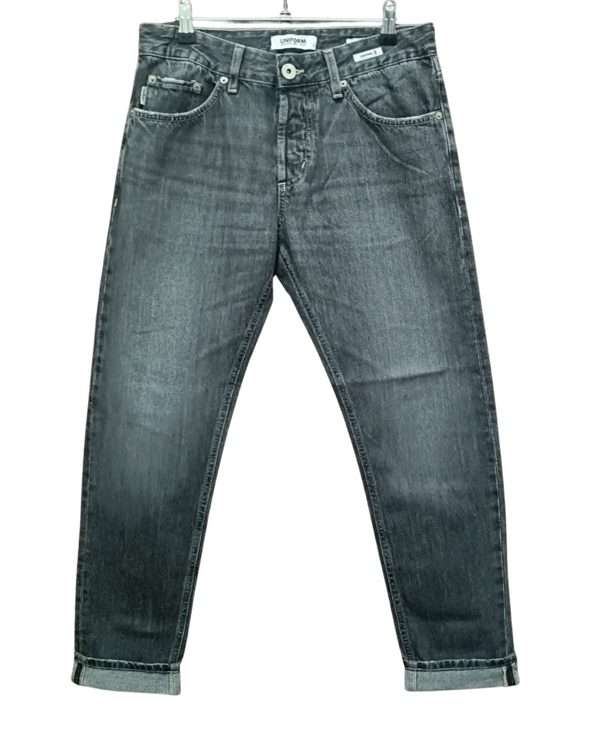 Uniform jeans uomo Danny rigid black denim 11 oz regular cropped fronte
