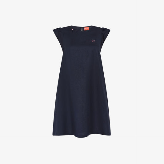 abito donna sun68 mini dress blu navy misto lino