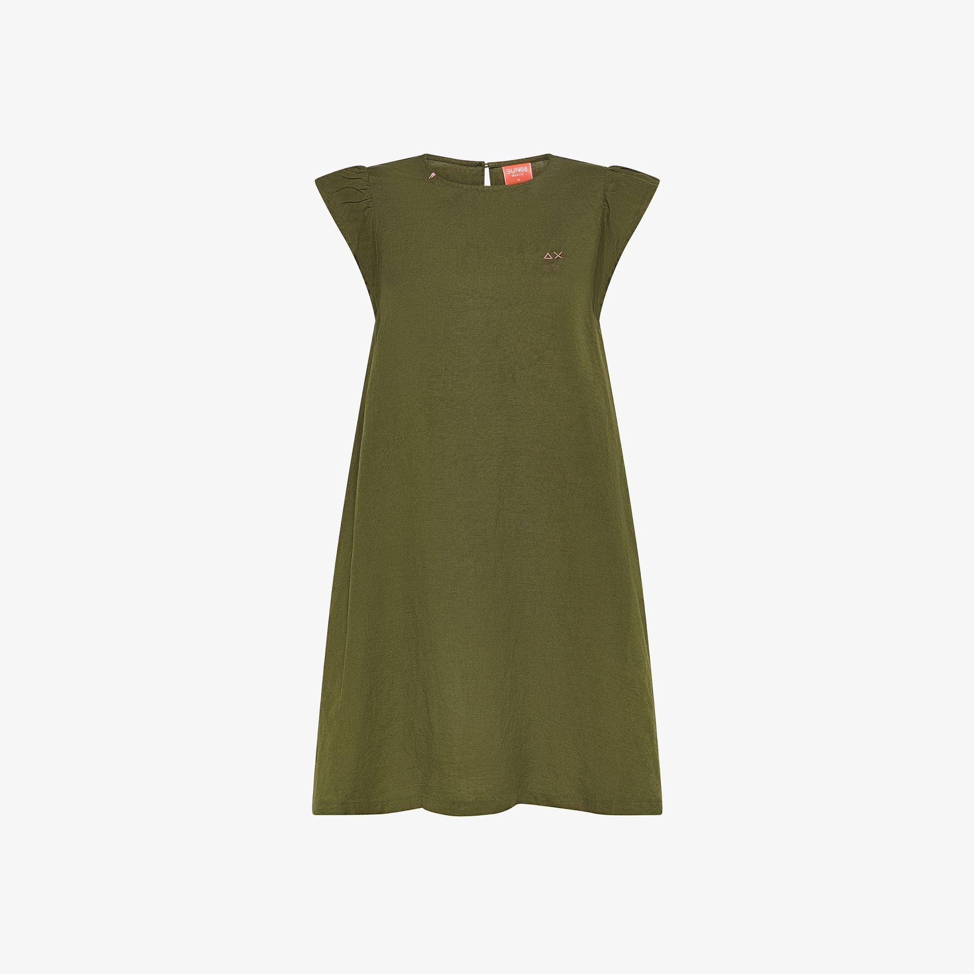 abito donna sun68 mini dress verde scuro misto lino