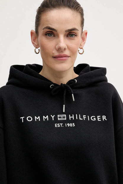 tommy hilfiger felpa donna nera dettaglio cappuccio