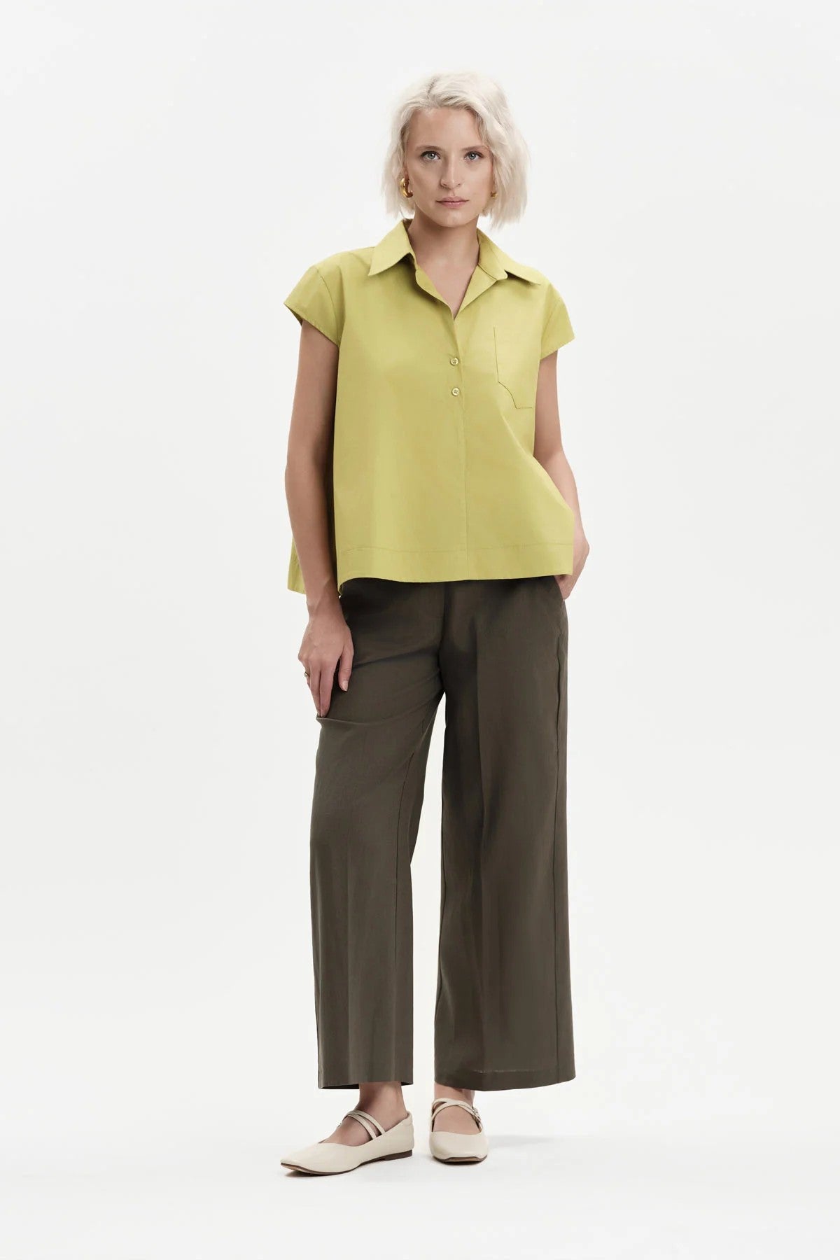 Pantaloni ampi donna White Wise colore safari