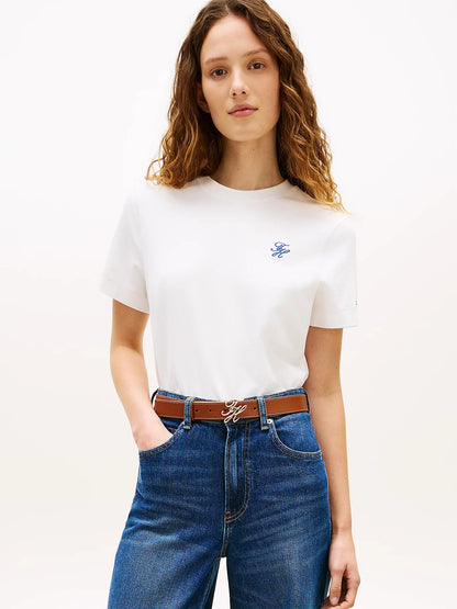 tommy hilfiger t shirt donna bianca cotone stretch logo ricamato