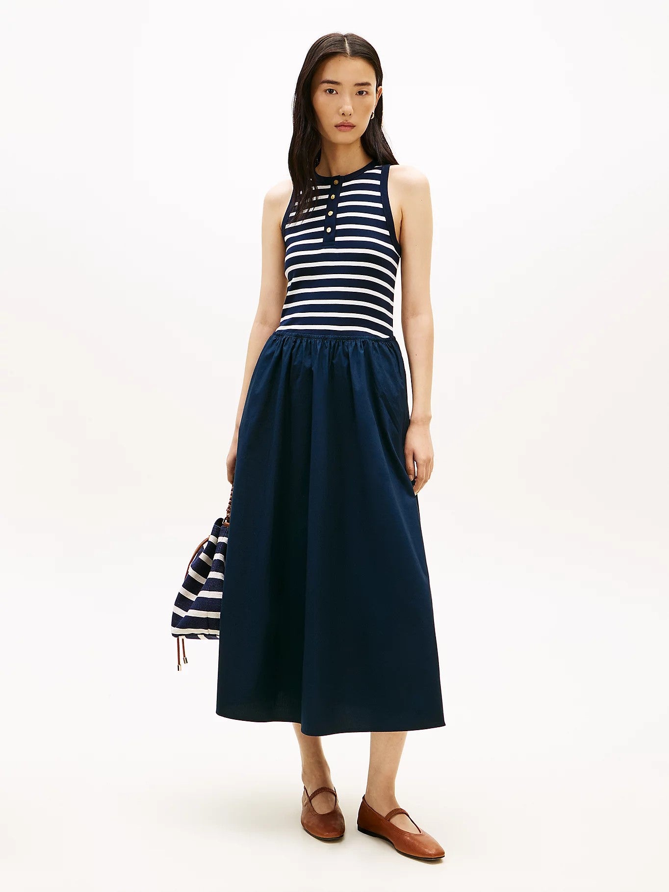 tommy hilfiger abito lungo donna cotone smanicato blu righe