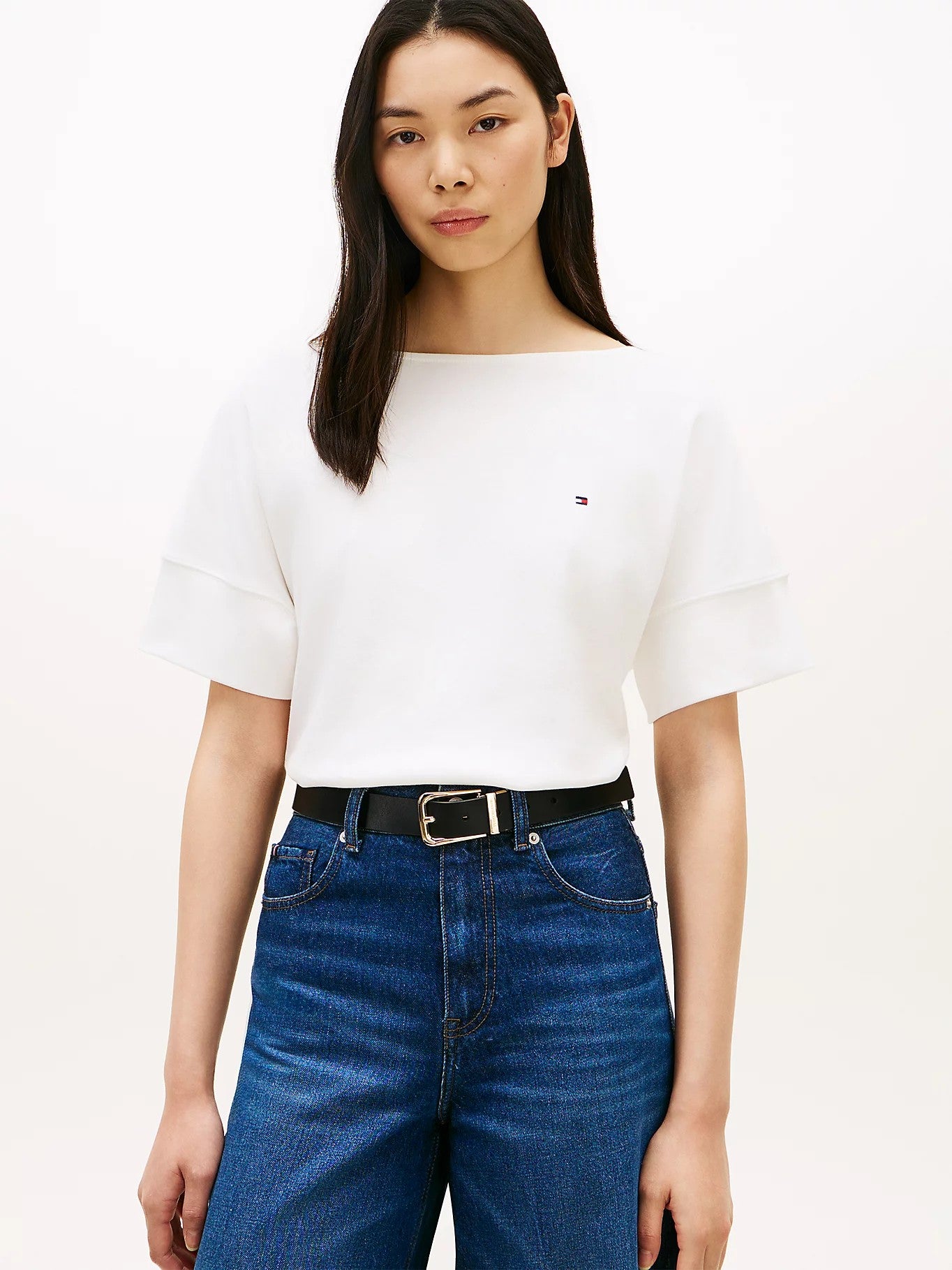 tommy hilfiger t shirt donna bianca cotone scollo barca