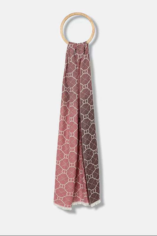 Stola Twinset donna in tessuto dégradé con logo all over e bordi sfrangiati, elegante e raffinata