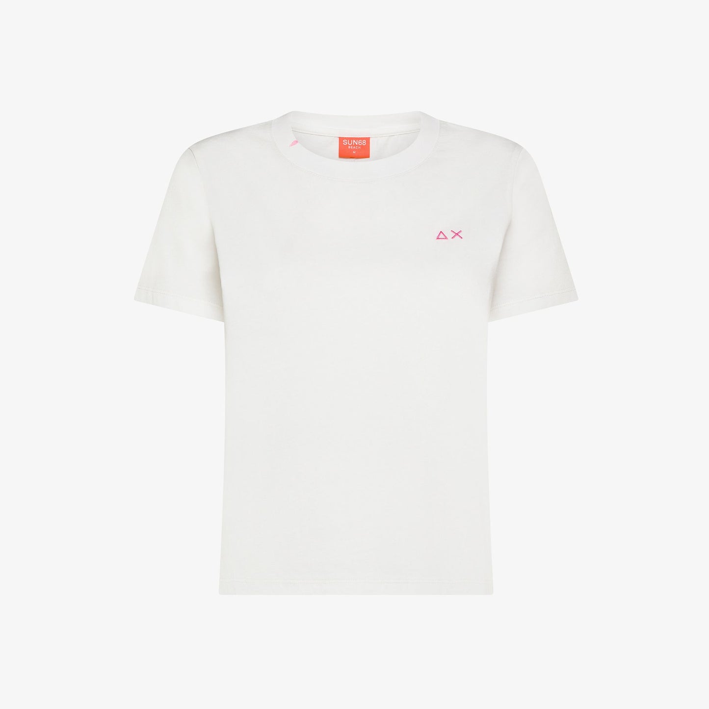 Sun68 women's off-white special dyed cotton t-shirt with neon embroidery