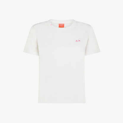 Sun68 women's off-white special dyed cotton t-shirt with neon embroidery