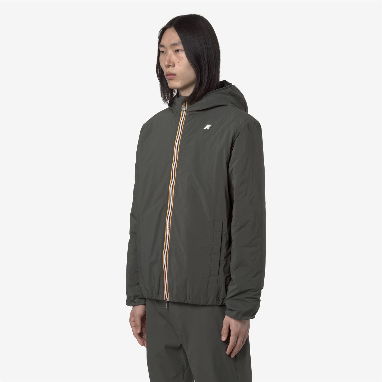 K-WAY JACK PLAIN WARM Green Blackish indossato vista laterale