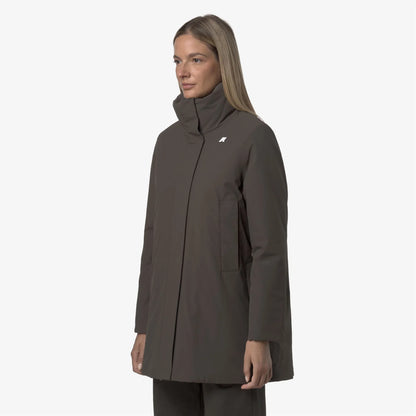 K-WAY Marla Capospalla donna calda di media lunghezza con cappuccio da donna, colore oliva nero. K7125LW XRG