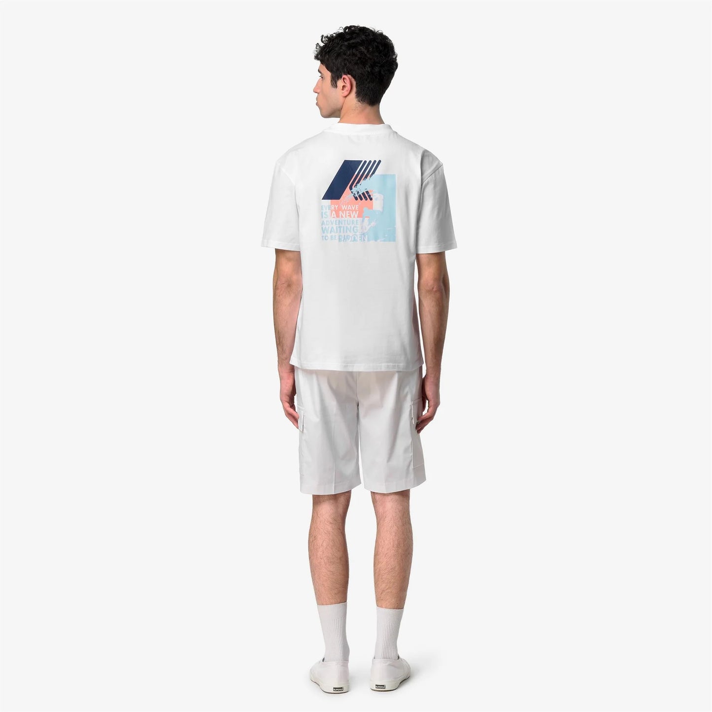 k-way t-shirt uomo solo wave bianca vista posteriore